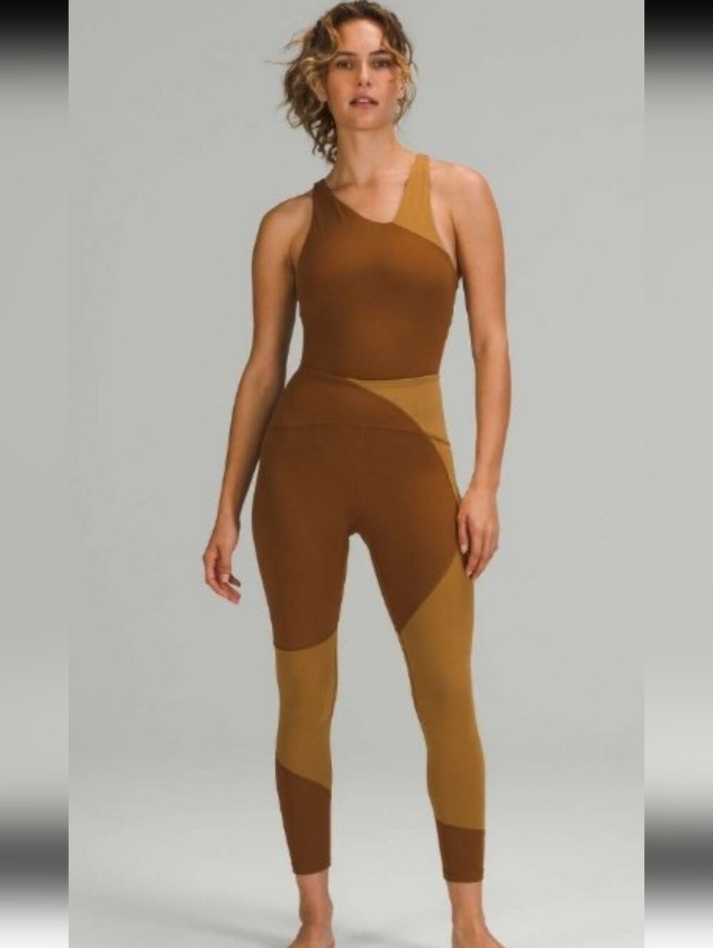 Lululemon Nulu Colorblock Bodysuit And Legging Set Size 2 Copper Brown